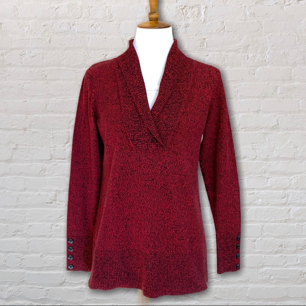 Christopher & Banks Red Black Shawl Collar Sweater Top Long Sleeve SM